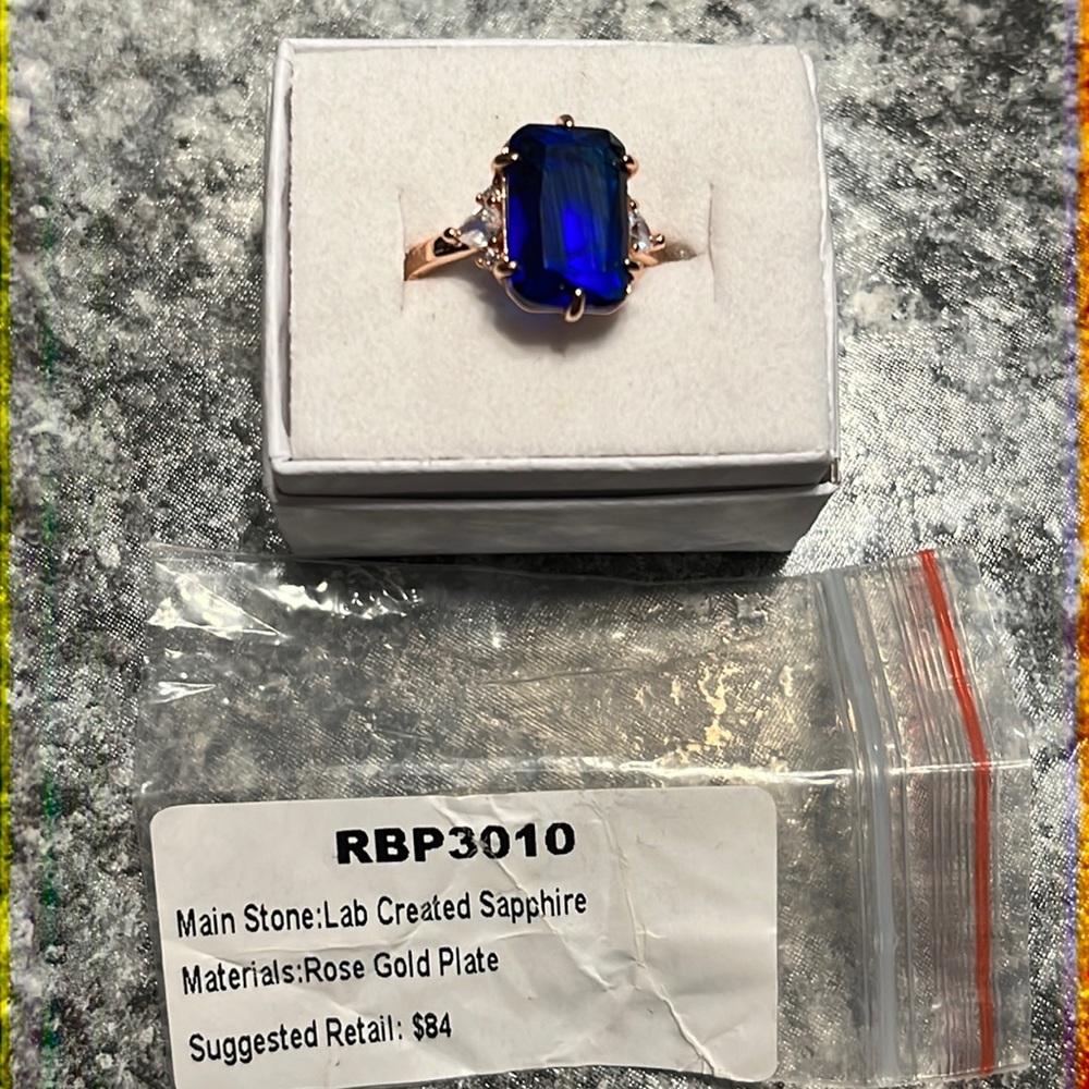 RBP3010 Lab created Sapphire Rose gold plated size 8